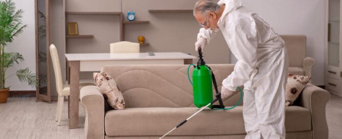 A pest control specialist dealing with an ant infestation in a home