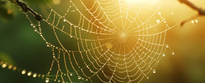 Spider web with sun blurred on back ground.