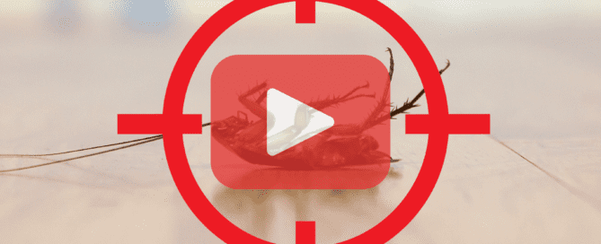 Dead cockroach on floor with target sign.