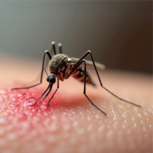 Mosquito biting a person's skin making it irritated and red